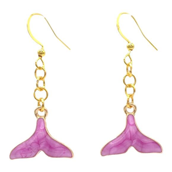 Purple Mermaid Tail Earrings Ocean Jewelry Drop Earrings Gift for Beach lover - Picture 1 of 3